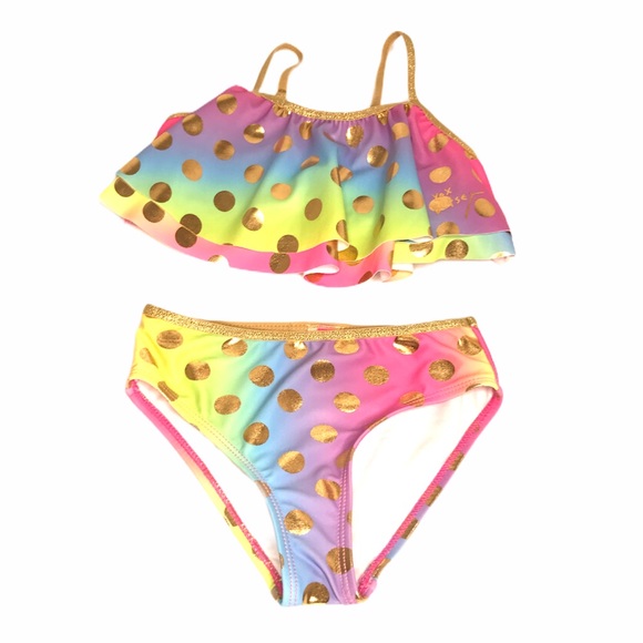 Betsey Johnson Rainbow Polka Dot Bikini, Girls 5 - Picture 11 of 11